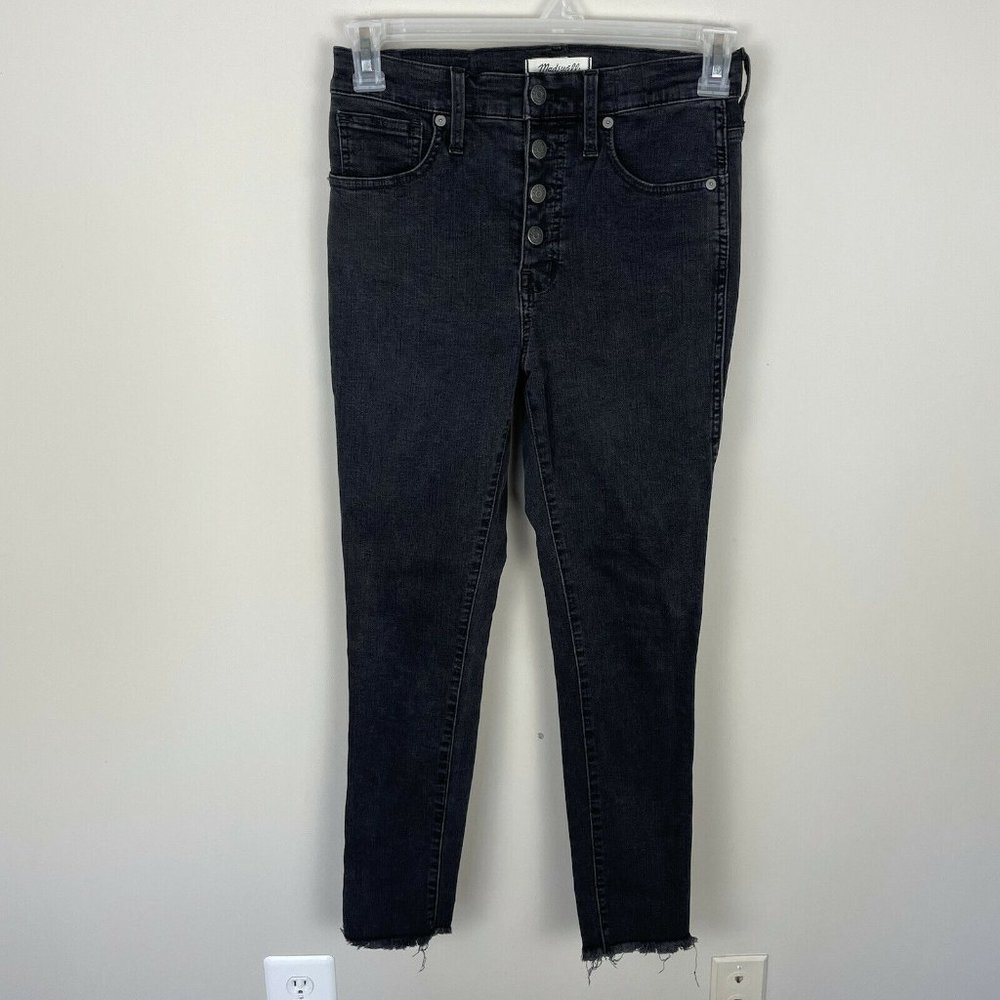 Madewell 10" High Rise Skinny Charcoal Wash Size 27 Button Fly Raw Hem Grey